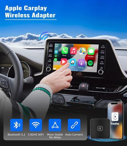 محول CAMECHO اللاسلكي CarPlay لجميع سيارات CarPlay السلكية في المصنع، دونجل Apple Carplay اللاسلكي، محول Carplay اللاسلكي لهاتف iPhone، 5 جيجا هرتز WiFi، التوصيل والتشغيل، الاتصال التلقائي، صندوق Carplay للسيارات من 2015 in Kuwait