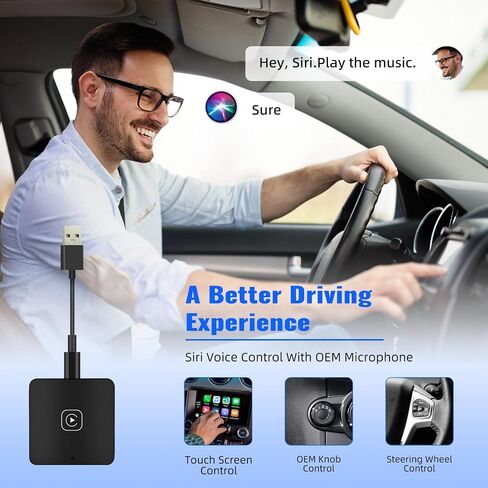 محول CAMECHO اللاسلكي CarPlay لجميع سيارات CarPlay السلكية في المصنع، دونجل Apple Carplay اللاسلكي، محول Carplay اللاسلكي لهاتف iPhone، 5 جيجا هرتز WiFi، التوصيل والتشغيل، الاتصال التلقائي، صندوق Carplay للسيارات من 2015 in Kuwait