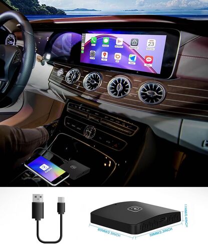 محول CAMECHO اللاسلكي CarPlay لجميع سيارات CarPlay السلكية في المصنع، دونجل Apple Carplay اللاسلكي، محول Carplay اللاسلكي لهاتف iPhone، 5 جيجا هرتز WiFi، التوصيل والتشغيل، الاتصال التلقائي، صندوق Carplay للسيارات من 2015 in Kuwait