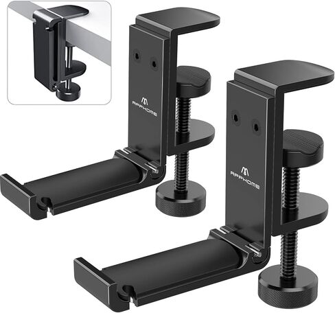 Headphone Hook Desk, Headphones Stand Under Table Foldable Headset Holder Clamp Hanger Mount, Built in Cable Clip Organizer for PC Gaming, Office, Backpack Bag Purse Hanging in Saudi Arabia