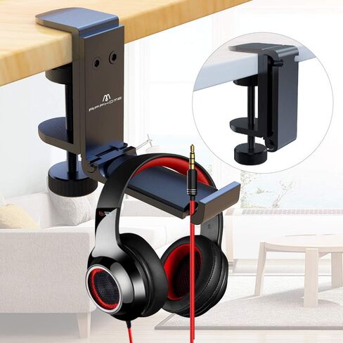 Headphone Hook Desk, Headphones Stand Under Table Foldable Headset Holder Clamp Hanger Mount, Built in Cable Clip Organizer for PC Gaming, Office, Backpack Bag Purse Hanging in Saudi Arabia