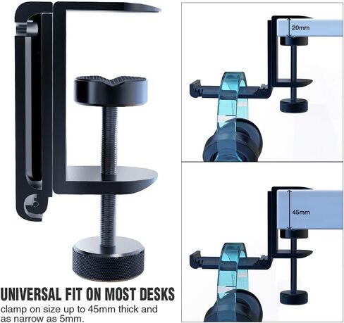 Headphone Hook Desk, Headphones Stand Under Table Foldable Headset Holder Clamp Hanger Mount, Built in Cable Clip Organizer for PC Gaming, Office, Backpack Bag Purse Hanging in Saudi Arabia