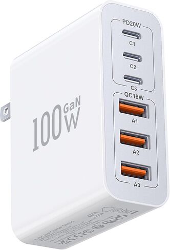 USB C Wall Charger Block,100W GaN 6-Port QC+PD3.0 Charging Station Type C Fast Chargers Plug Brick Portable Cube Hub Multiport Power Adapter for iPhone 15/14/13/12 Pro Max Samsung Galaxy iPad Tablet in Saudi Arabia