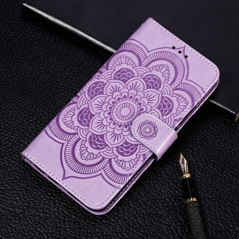 حافظة EYZUTAK Mandala لهاتف Samsung Galaxy S8، محفظة جلدية فاخرة بفتحات للبطاقات، غطاء واقٍ بحامل مغناطيسي، حافظة رفيعة للغاية مع حبل، غطاء قلاب منقوش - أرجواني in Saudi Arabia
