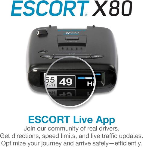 كاشف رادار الليزر Escort X80 - حماية تنبيه مبكر طويلة المدى للغاية، مرشح تنبيه كاذب، شاشة OLED متعددة الألوان، تنبيهات صوتية واضحة للغاية، مصادر حشود حية، أسود in Kuwait
