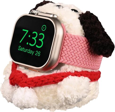 حامل شاحن متوافق مع Apple Watch Series Ultra2/Ultra/9/8/Se2/7/6/Se/5/4/3/2/1، يدعم وضع منضدة (كلب وشاح أحمر) in Saudi Arabia