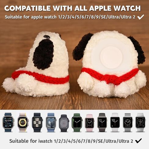 حامل شاحن متوافق مع Apple Watch Series Ultra2/Ultra/9/8/Se2/7/6/Se/5/4/3/2/1، يدعم وضع منضدة (كلب وشاح أحمر) in Saudi Arabia