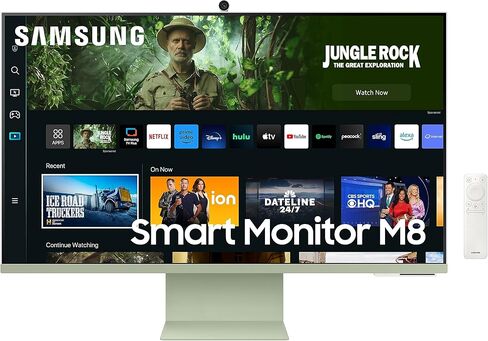 Samsung 27" M80C UHD HDR Smart Computer Monitor Screen with Streaming-TV, Slimfit-Camera Included, Wireless Remote PC Access, Alexa Built-in (LS27CM80GUNXZA), Spring Green (Renewed) in Saudi Arabia