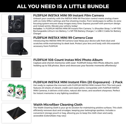 كاميرا Fujifilm Instax Mini 99 الفورية مع حافظة كاميرا Instax Mini 99، ألبوم صور Instax Mini، عبوتين من الأفلام الفورية (20 صورة) وقطعة قماش تنظيف من الألياف الدقيقة من Waith (مجموعة الحزمة الأساسية) in Saudi Arabia