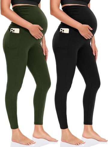 UBCUTE 2 Pack Women's Maternity Leggings with Pockets Over The Belly-High Waist Pregnancy Yoga Workout Pants Active Wear in Saudi Arabia