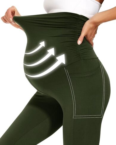 UBCUTE 2 Pack Women's Maternity Leggings with Pockets Over The Belly-High Waist Pregnancy Yoga Workout Pants Active Wear in Saudi Arabia