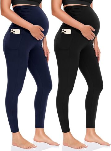 UBCUTE 2 Pack Women's Maternity Leggings with Pockets Over The Belly-High Waist Pregnancy Yoga Workout Pants Active Wear in Saudi Arabia