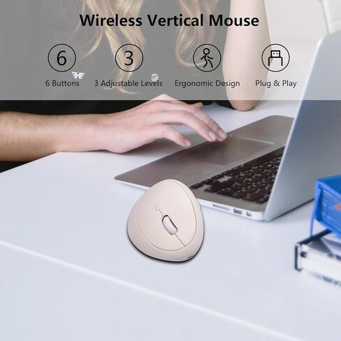 ماوس عمودي، ماوس بصري مريح لاسلكي قابل لإعادة الشحن 2.4 جيجا مع 3 نقاط لكل بوصة قابلة للتعديل للأيدي الصغيرة المتوسطة، فأرة كمبيوتر محمولة لاسلكية مع جهاز استقبال USB للكمبيوتر المكتبي والكمبيوتر المحمول MacBook PC (أبيض) in Kuwait