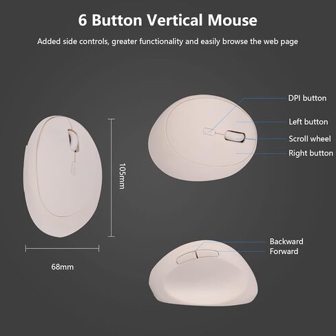 ماوس عمودي، ماوس بصري مريح لاسلكي قابل لإعادة الشحن 2.4 جيجا مع 3 نقاط لكل بوصة قابلة للتعديل للأيدي الصغيرة المتوسطة، فأرة كمبيوتر محمولة لاسلكية مع جهاز استقبال USB للكمبيوتر المكتبي والكمبيوتر المحمول MacBook PC (أبيض) in Kuwait