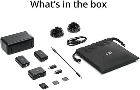 ميكروفون DJI (2 TX + 1 RX + علبة شحن) ميكروفون Lavalier لاسلكي، نطاق 820 قدمًا، بطارية 15 ساعة، إلغاء الضوضاء للكمبيوتر الشخصي، iPhone، Andriod، تسجيل المقابلة، مدونات الفيديو + ميكروفونات Lavalier على الباب الدوار in Saudi Arabia