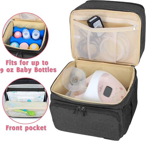 Teamoy Breast Pump Backpack with Cooler Compartment for Breast Pump, Cooler Bag, Breast Milk Bottles and More, Double Layer Pumping Bag for Working Moms, Black(Bag Only) in Saudi Arabia