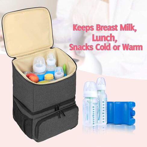 Teamoy Breast Pump Backpack with Cooler Compartment for Breast Pump, Cooler Bag, Breast Milk Bottles and More, Double Layer Pumping Bag for Working Moms, Black(Bag Only) in Saudi Arabia