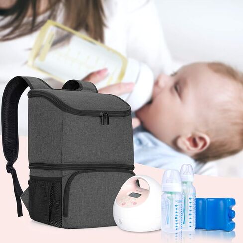 Teamoy Breast Pump Backpack with Cooler Compartment for Breast Pump, Cooler Bag, Breast Milk Bottles and More, Double Layer Pumping Bag for Working Moms, Black(Bag Only) in Saudi Arabia