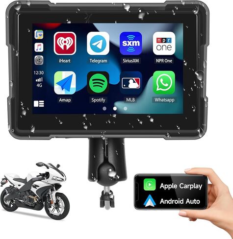 شاشة تشغيل سيارة Apple المحمولة من CamECHO للدراجات النارية، Apple CarPlay اللاسلكي وAndroid Auto للدراجات النارية، ملاحة GPS Carplay للدراجات النارية، شاشة لمس مقاومة للماء 5 بوصات، بلوتوث مزدوج، دعم Siri in Saudi Arabia