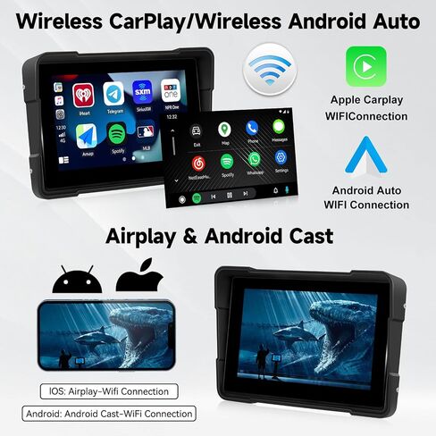 شاشة تشغيل سيارة Apple المحمولة من CamECHO للدراجات النارية، Apple CarPlay اللاسلكي وAndroid Auto للدراجات النارية، ملاحة GPS Carplay للدراجات النارية، شاشة لمس مقاومة للماء 5 بوصات، بلوتوث مزدوج، دعم Siri in Saudi Arabia