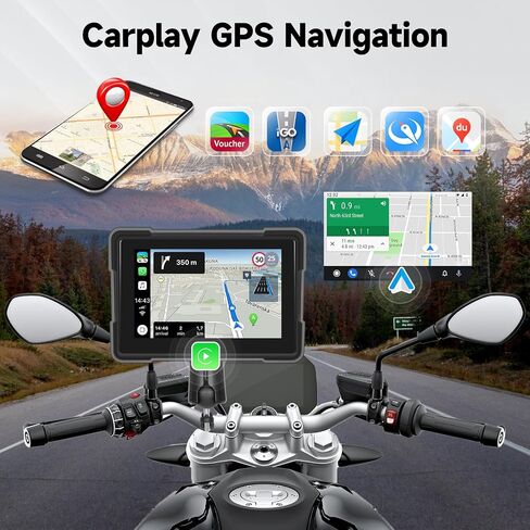 شاشة تشغيل سيارة Apple المحمولة من CamECHO للدراجات النارية، Apple CarPlay اللاسلكي وAndroid Auto للدراجات النارية، ملاحة GPS Carplay للدراجات النارية، شاشة لمس مقاومة للماء 5 بوصات، بلوتوث مزدوج، دعم Siri in Saudi Arabia