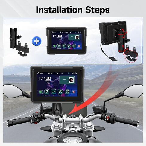 شاشة تشغيل سيارة Apple المحمولة من CamECHO للدراجات النارية، Apple CarPlay اللاسلكي وAndroid Auto للدراجات النارية، ملاحة GPS Carplay للدراجات النارية، شاشة لمس مقاومة للماء 5 بوصات، بلوتوث مزدوج، دعم Siri in Saudi Arabia