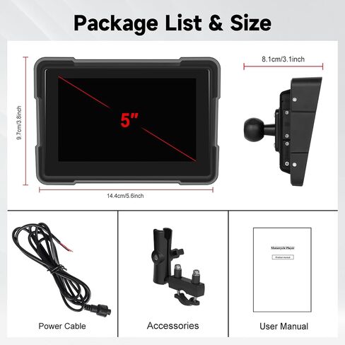 شاشة تشغيل سيارة Apple المحمولة من CamECHO للدراجات النارية، Apple CarPlay اللاسلكي وAndroid Auto للدراجات النارية، ملاحة GPS Carplay للدراجات النارية، شاشة لمس مقاومة للماء 5 بوصات، بلوتوث مزدوج، دعم Siri in Saudi Arabia