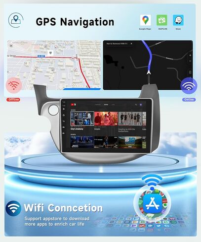 راديو سيارة 8 CORE 4G+64G لسيارة Honda Fit 2008-2013 مع Apple CarPlay/Android Auto، Podofo 10.1 بوصة 1280 * 720P IPS شاشة لمس ستيريو Android 13 GPS WiFi Bluetooth DSP SWC + كاميرا احتياطية عالية الدقة in Saudi Arabia