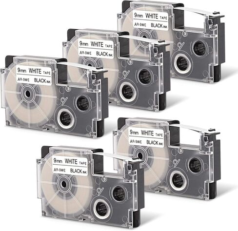5-Pack Wonfoucs Compatible for Casio XR-9WE2S 9mm Label Tape Black on White, XR9WE2S XR-9WE 0.35" White Labeling Tape Replacement for Casio KL-120 KL-60 KL-100 KL750B KL750 KL7200, 3/8" x 26' in Kuwait