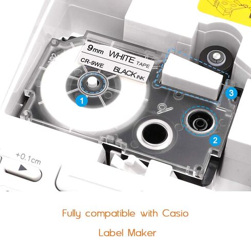 5-Pack Wonfoucs Compatible for Casio XR-9WE2S 9mm Label Tape Black on White, XR9WE2S XR-9WE 0.35" White Labeling Tape Replacement for Casio KL-120 KL-60 KL-100 KL750B KL750 KL7200, 3/8" x 26' in Kuwait