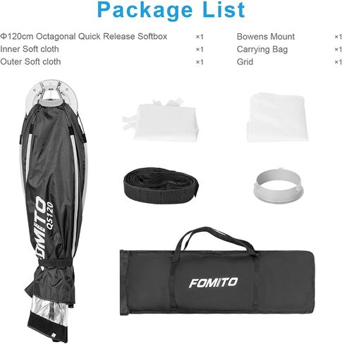 FOMITO 24"x35"/60x90cm Rectangular Softbox, Quick Release Bowens Mount Softbox with Honeycomb Grid, Light Diffusers, Bag for Godox SL-60W SL60IID SL150R SL300R Aputure 120d etc in Kuwait