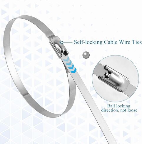 أربطة معدنية بسحاب، 40 بوصة 50 قطعة من أربطة الرمز البريدي المصنوعة من الفولاذ المقاوم للصدأ، أربطة أسلاك كبل معدنية ذاتية القفل مع قوة شد 132 رطل، أربطة بسحاب شديدة التحمل لتغليف العادم، السياج، ورشة عمل خارجية in Kuwait