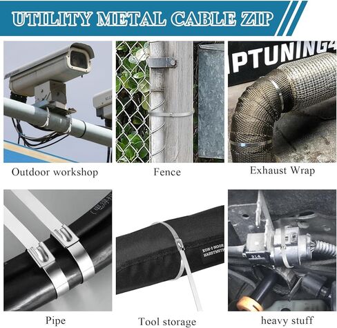 أربطة معدنية بسحاب، 40 بوصة 50 قطعة من أربطة الرمز البريدي المصنوعة من الفولاذ المقاوم للصدأ، أربطة أسلاك كبل معدنية ذاتية القفل مع قوة شد 132 رطل، أربطة بسحاب شديدة التحمل لتغليف العادم، السياج، ورشة عمل خارجية in Kuwait