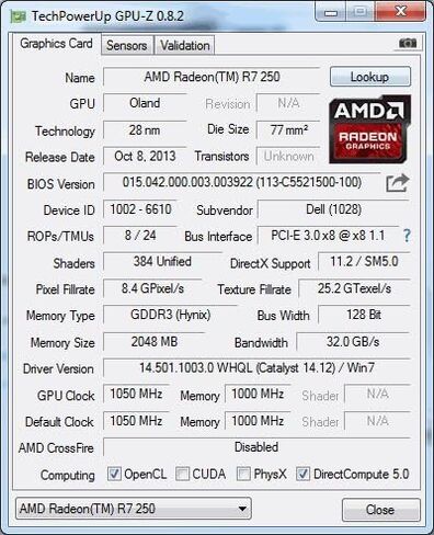 Dell FDT1KAMD ATI Radeon R7 250 PCIe 2GB DDR3 1x DP 1x DVI Low Profile in Saudi Arabia