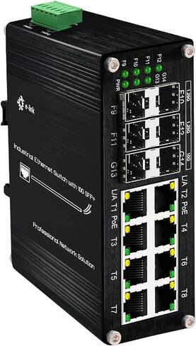 Industrial 14-Port PoE Switch Support 4-Port 1G SFP and 2-Port 10G SFP+, Hardened Gigabit 8-Port RJ45 10/100/1000Mbps 802.3at PoE Unmanaged Ethernet Fiber Switch DIN Rail Mount in Saudi Arabia