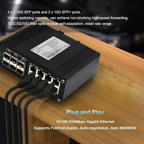 Industrial 14-Port PoE Switch Support 4-Port 1G SFP and 2-Port 10G SFP+, Hardened Gigabit 8-Port RJ45 10/100/1000Mbps 802.3at PoE Unmanaged Ethernet Fiber Switch DIN Rail Mount in Saudi Arabia