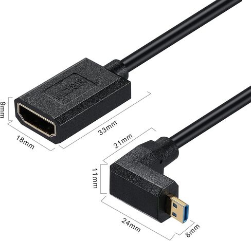 Qaoquda Micro HDMI to HDMI Coiled Cable, 8K Micro HDMI Male to HDMI Female 90 Degree Angle Spring Extension Cord 2.1V for Tablet Graphics/Video Card, Laptop (1.2M/4FT) (Down Angle) in Saudi Arabia