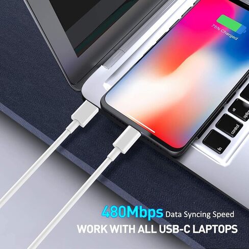 كابل RUXIN USB-C إلى Lightning بطول 3.3 أقدام، [معتمد من MFi] كابل شحن سريع 18 وات PD متوافق مع iPhone 12/12pro/11/11 Pro/X/XS/XR/SE/8 Plus/AirPods Pro/iPad، أبيض in Saudi Arabia