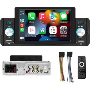 Single Din Car Stereo with Apple Carplay & Android Auto, 5 Inch HD Touch Screen Car Stereo with Bluetooth/FM/USB/SD Port, FM Car Radio Receiver Support Reversing Image