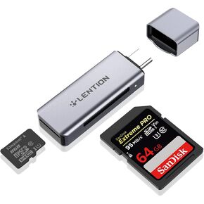 LENTION USB C to SD/Micro SD Card Reader, Type C SD 3.0 Card Adapter Compatible 2023-2016 MacBook Pro 13/15/16, New Mac Air/iPad Pro/Surface, S20/S10/S9/S8/Plus/Note, More (CB-C7, Space Gray)