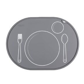 CHAMOS Silicone placemats for toddlers - Montessori placemat for round table - Oval kids placemats for dining table - Non slip, small, educational placemats (Beige)