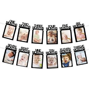 1st Birthday Baby Photo Banner 1-12 Month Photo Prop Garland Bunting Baby Shower Party Decoration Black