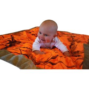 Realtree Blaze Orange Camo Baby Blanket Super Soft Faux Suede Front Microfur Backing 34 x 34 Camo Receiving Blanket