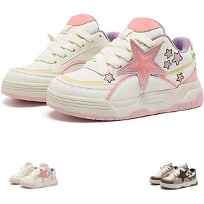 Star Shoes Walking Sneakers for Women Round Toe Y2K Aesthetic Cute Star Detail Comfort Grip US 5.5-8