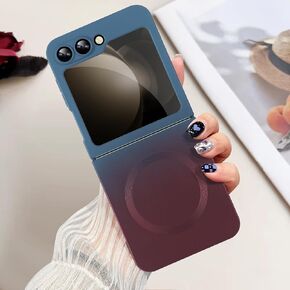 Omio Magnetic Silicone Case for Samsung Galaxy Z Flip 5 Compatible with MagSafe, Luxury Gradient Design Soft Liquid Silicone with Camera Lens Protector Shockproof Cover for Women Men, Blue/Red