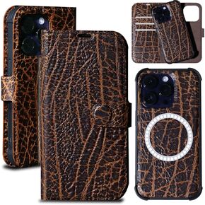 for iPhone 13 pro Wallet case 6.1, Genuine Leather 2-in-1 Magnetic Detachable Shockproof Case, Flip Folio Cover with Card Slot, Wireless Charging [RFID Blocking] Brown