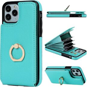 Folosu Compatible with iPhone 11 Pro Case Wallet with Card Holder, 360°Rotation Finger Ring Holder Kickstand Protective RFID Blocking PU Leather Double Buttons Flip Shockproof Cover 5.8 Inch Black