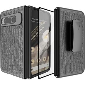 Ailiber for Google Pixel Fold Case, Google Fold Holster Phone Case with Screen Protector, Swivel Belt Clip, Kickstand Holder, Slim Shockproof, Anti-Scratch Shell Full Body Cover for Pixel Fold-Black