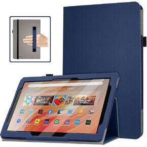 RSAquar Tablet Case Compatible with All-New Amazon Fire HD 10, 13th Generation (2023) and 11th (2021) 10.1" Cover with Auto Sleep Wake, Folding Stand, Hand Strap, Slim PU Protector, Sky Blue
