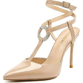 Closed Toe Heels for Women Rhinestone Pointed Toe Ankle Strap Stiletto Heels Pumps Wedding Bridal Party Dress Shoes Sandals